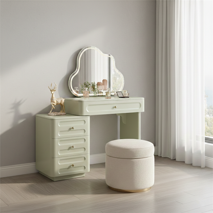 Expandable Modern Vanity Desk With 3-Drawer Cabinet - MDF & Solid Particle Board Minimalist Makeup Vanity With Storage For Bedroom