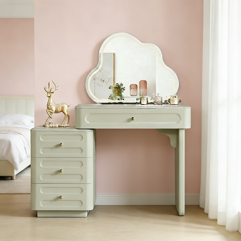 Expandable Modern Vanity Desk With 3-Drawer Cabinet - MDF & Solid Particle Board Minimalist Makeup Vanity With Storage For Bedroom