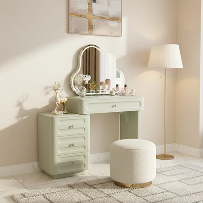 Expandable Modern Vanity Desk With 3-Drawer Cabinet - MDF & Solid Particle Board Minimalist Makeup Vanity With Storage For Bedroom