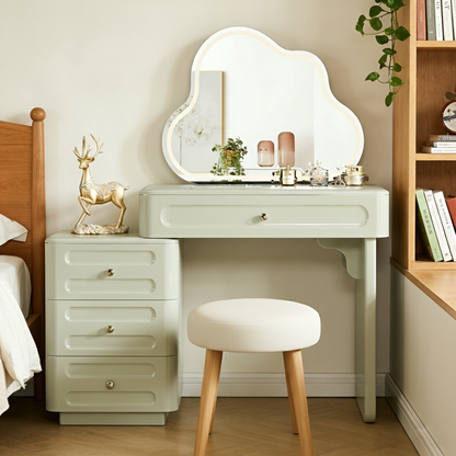 Expandable Modern Vanity Desk With 3-Drawer Cabinet - MDF & Solid Particle Board Minimalist Makeup Vanity With Storage For Bedroom