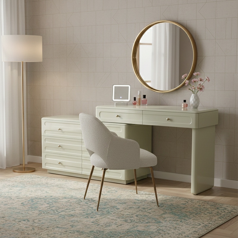 Space-Saving Expandable Dressing Table With Storage - Modern Minimalist MDF & Solid Particle Board Makeup Vanity With 8 Drawers For Bedroom