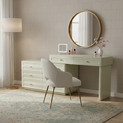 Space-Saving Expandable Dressing Table With Storage - Modern Minimalist MDF & Solid Particle Board Makeup Vanity With 8 Drawers For Bedroom