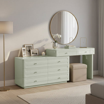 Space-Saving Expandable Dressing Table With Storage - Modern Minimalist MDF & Solid Particle Board Makeup Vanity With 8 Drawers For Bedroom