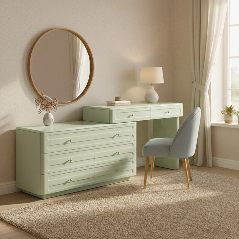 Space-Saving Expandable Dressing Table With Storage - Modern Minimalist MDF & Solid Particle Board Makeup Vanity With 8 Drawers For Bedroom