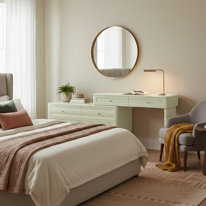 Space-Saving Expandable Dressing Table With Storage - Modern Minimalist MDF & Solid Particle Board Makeup Vanity With 8 Drawers For Bedroom