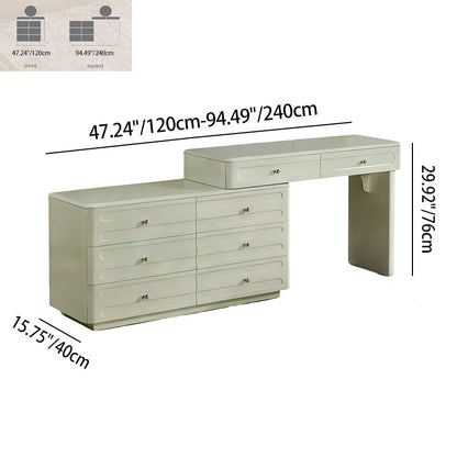 Space-Saving Expandable Dressing Table With Storage - Modern Minimalist MDF & Solid Particle Board Makeup Vanity With 8 Drawers For Bedroom
