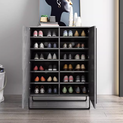 Modern Luxury MDF Rectangular Shoe Storage With Aluminum Alloy & Carbon Steel Frame 7-Tier Storage For Entryway