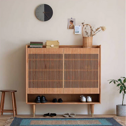 Contemporary Nordic Solid Wood Rectangular Shoe Storage With 6-Tier Ventilated Entryway & Living Room Organizer