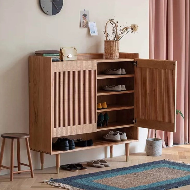 Contemporary Nordic Solid Wood Rectangular Shoe Storage With 6-Tier Ventilated Entryway & Living Room Organizer
