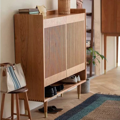 Contemporary Nordic Solid Wood Rectangular Shoe Storage With 6-Tier Ventilated Entryway & Living Room Organizer