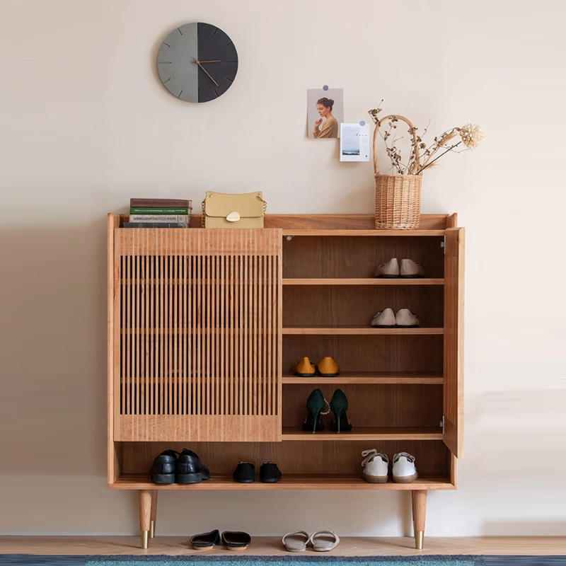 Contemporary Nordic Solid Wood Rectangular Shoe Storage With 6-Tier Ventilated Entryway & Living Room Organizer
