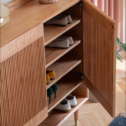 Contemporary Nordic Solid Wood Rectangular Shoe Storage With 6-Tier Ventilated Entryway & Living Room Organizer