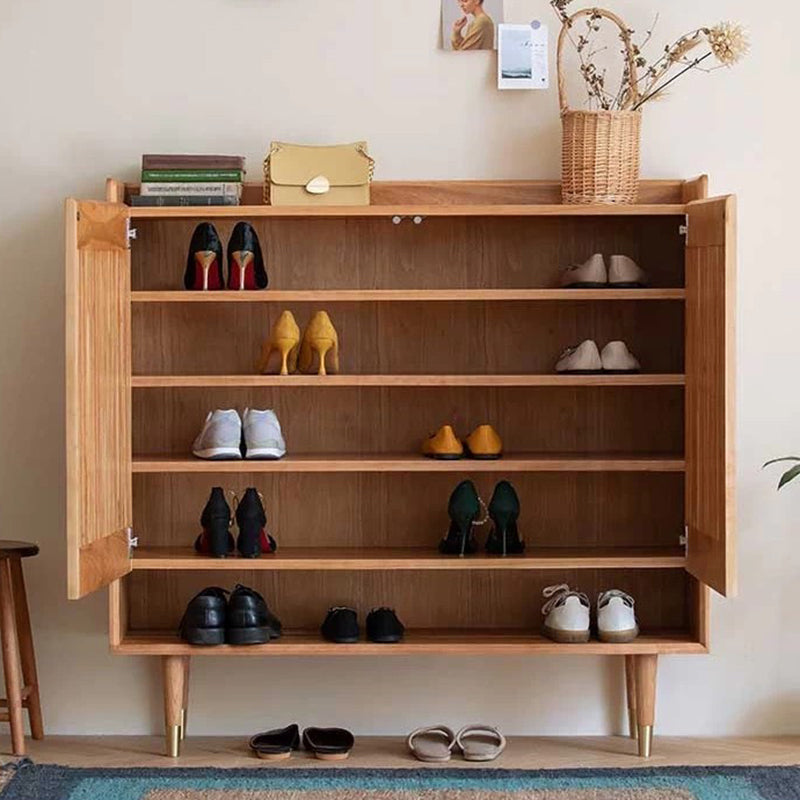 Contemporary Nordic Solid Wood Rectangular Shoe Storage With 6-Tier Ventilated Entryway & Living Room Organizer