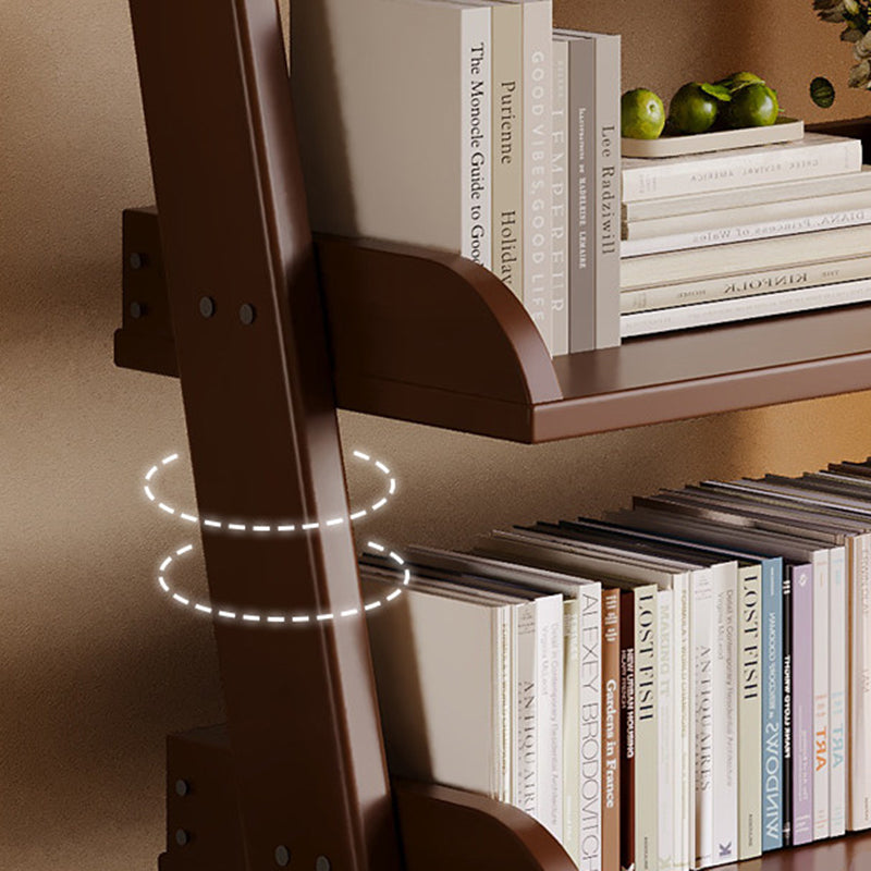 Modern Minimalist Rectangular Solid Pine Rounded Corner Ladder Storage Shelf With 5-Tier Large Capacity Wall Leaning Bookcase For Home Office