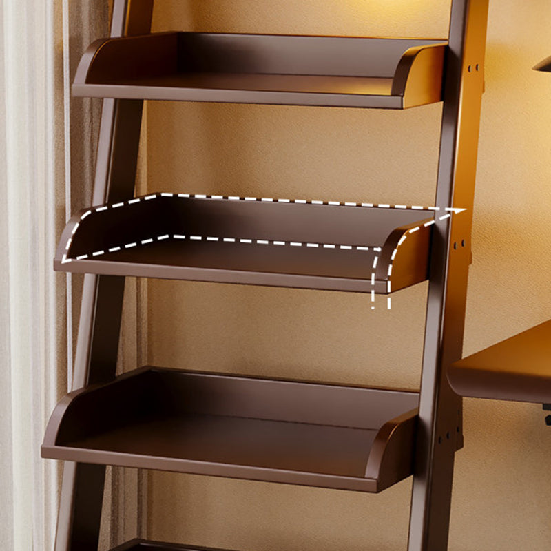 Modern Minimalist Rectangular Solid Pine Rounded Corner Ladder Storage Shelf With 5-Tier Large Capacity Wall Leaning Bookcase For Home Office