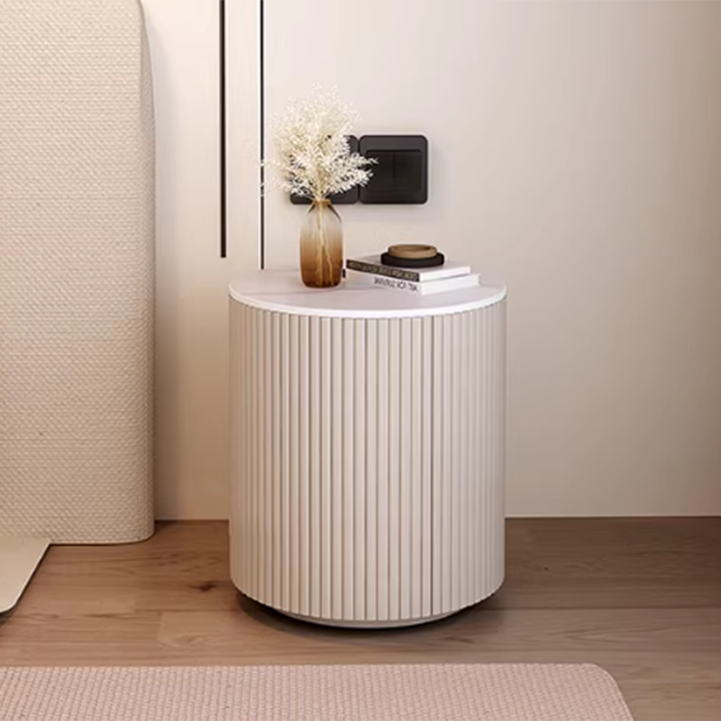 Traditional Japanese Sintered Stone Carbon Steel Metal Round Nightstand 3-Tier With Flip Door Storage For Bedroom & Living Room