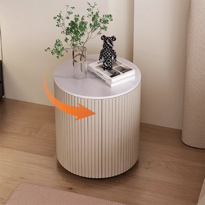 Traditional Japanese Sintered Stone Carbon Steel Metal Round Nightstand 3-Tier With Flip Door Storage For Bedroom & Living Room