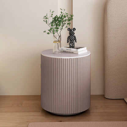 Traditional Japanese Sintered Stone Carbon Steel Metal Round Nightstand 3-Tier With Flip Door Storage For Bedroom & Living Room