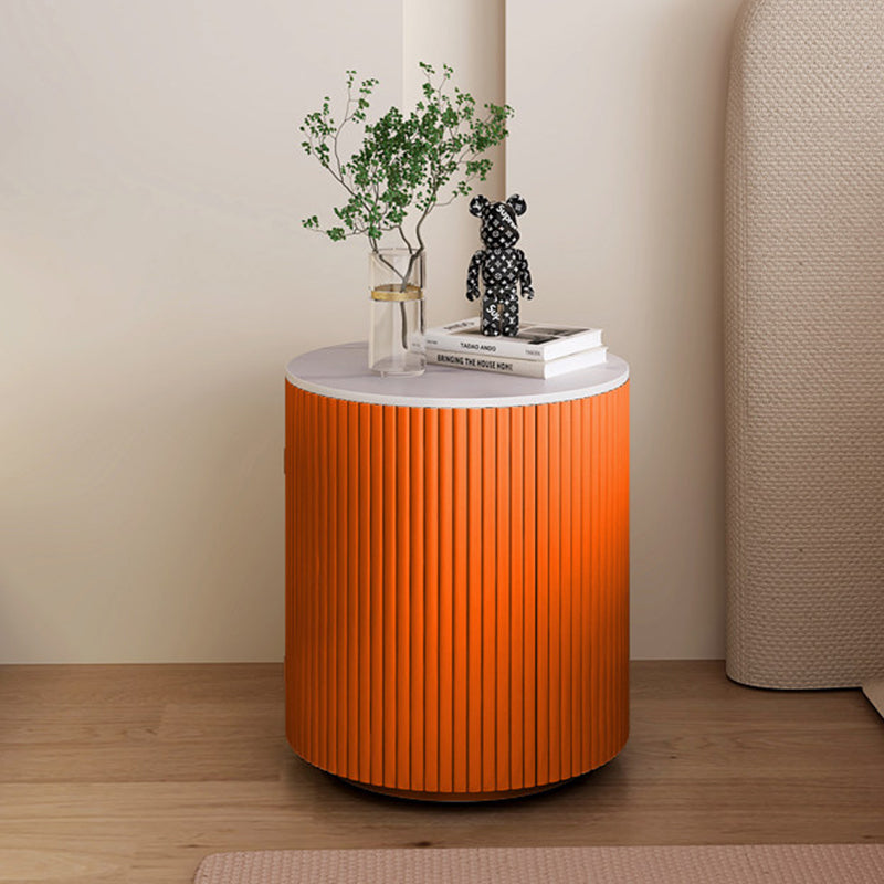 Traditional Japanese Sintered Stone Carbon Steel Metal Round Nightstand 3-Tier With Flip Door Storage For Bedroom & Living Room