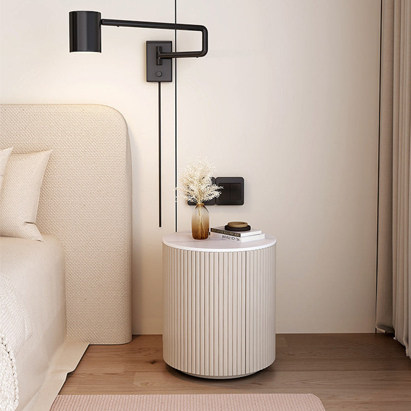 Traditional Japanese Sintered Stone Carbon Steel Metal Round Nightstand 3-Tier With Flip Door Storage For Bedroom & Living Room