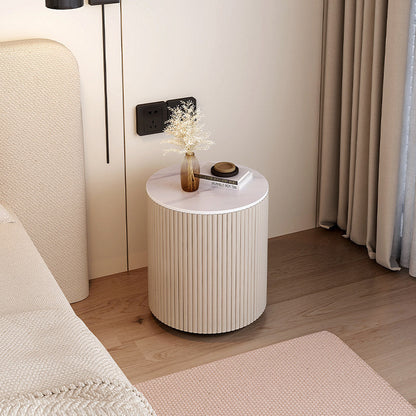 Traditional Japanese Sintered Stone Carbon Steel Metal Round Nightstand 3-Tier With Flip Door Storage For Bedroom & Living Room