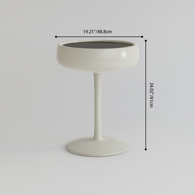 Contemporary Creative Fiberglass Wine Glass Shape Round Side Table With Tempered Glass Top 2-Tier Storage For Living Room & Bedroom