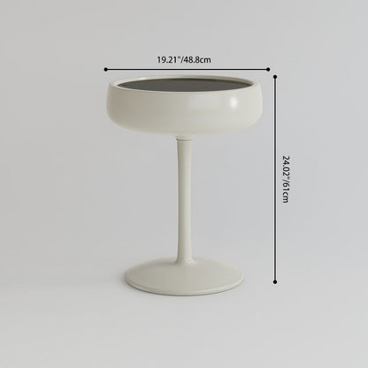 Contemporary Creative Fiberglass Wine Glass Shape Round Side Table With Tempered Glass Top 2-Tier Storage For Living Room & Bedroom