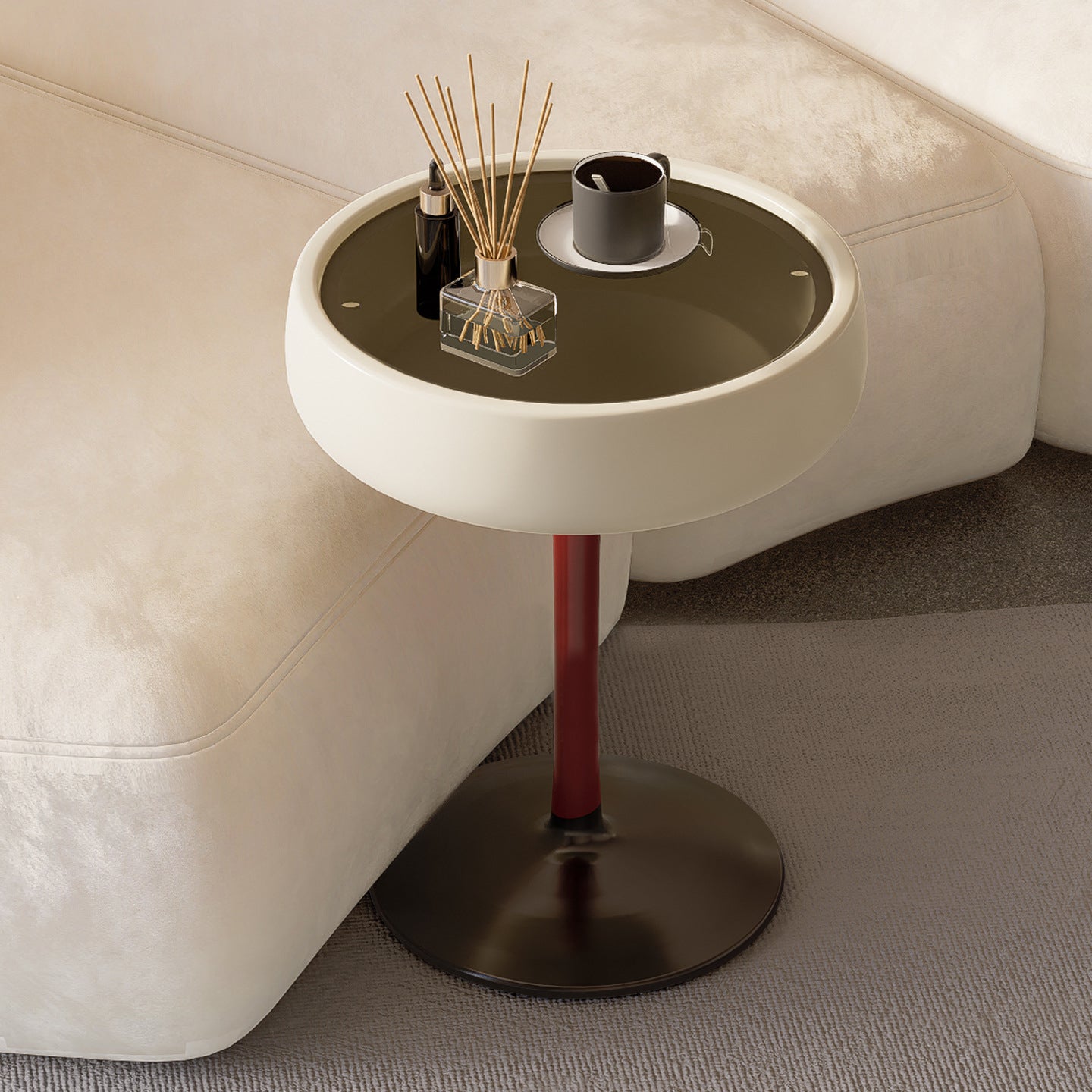 Contemporary Creative Fiberglass Wine Glass Shape Round Side Table With Tempered Glass Top 2-Tier Storage For Living Room & Bedroom