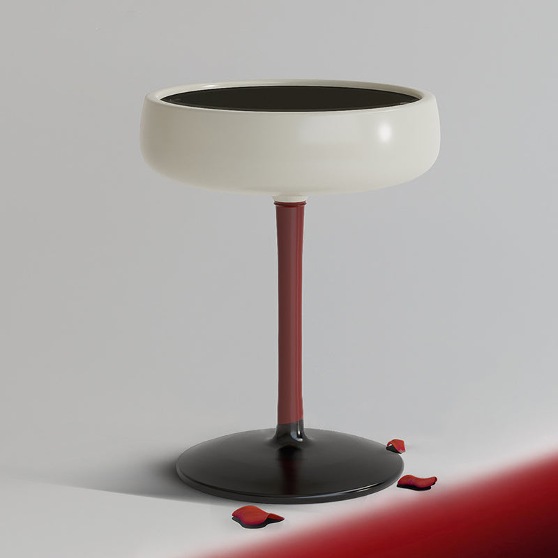 Contemporary Creative Fiberglass Wine Glass Shape Round Side Table With Tempered Glass Top 2-Tier Storage For Living Room & Bedroom