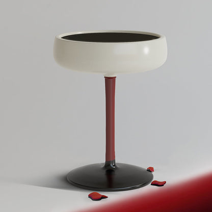 Contemporary Creative Fiberglass Wine Glass Shape Round Side Table With Tempered Glass Top 2-Tier Storage For Living Room & Bedroom