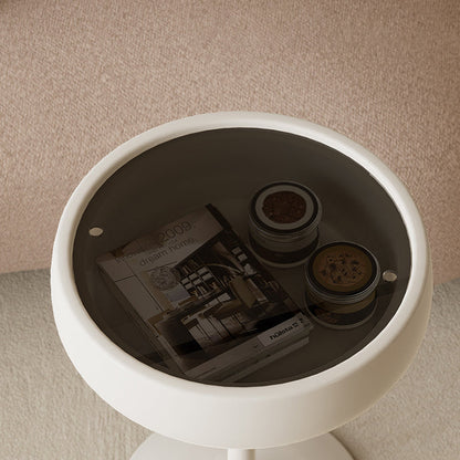 Contemporary Creative Fiberglass Wine Glass Shape Round Side Table With Tempered Glass Top 2-Tier Storage For Living Room & Bedroom