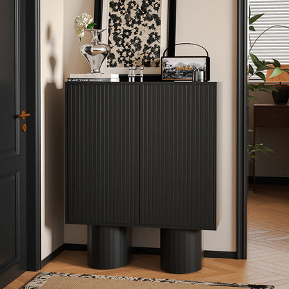 Contemporary Nordic Oak Veneer MDF Tempered Glass Rectangular Storage Cabinet With 4-Tier For Living Room