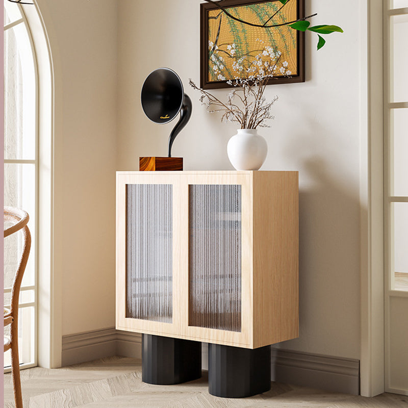 Contemporary Nordic Oak Veneer MDF Tempered Glass Rectangular Storage Cabinet With 4-Tier For Living Room