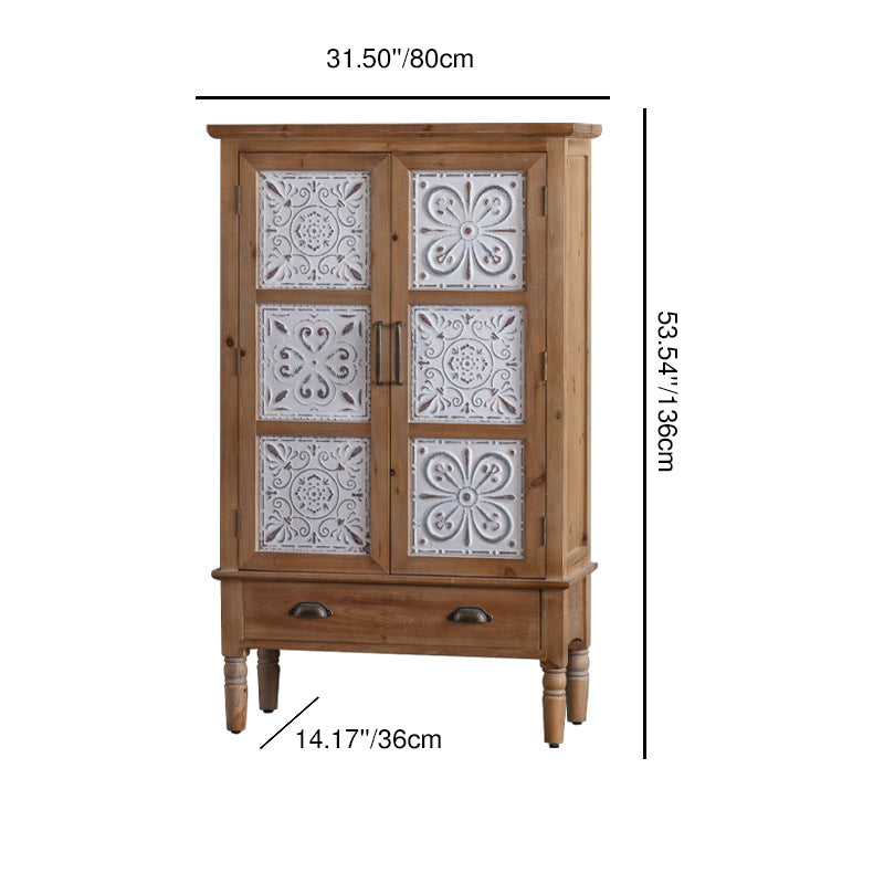 Traditional French Iron Solid Wood & MDF Rectangular Patterned Storage Cabinet With 2/3-Tier For Living Room