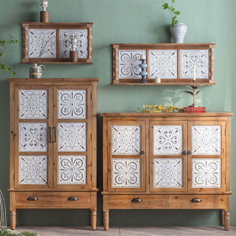 Traditional French Iron Solid Wood & MDF Rectangular Patterned Storage Cabinet With 2/3-Tier For Living Room