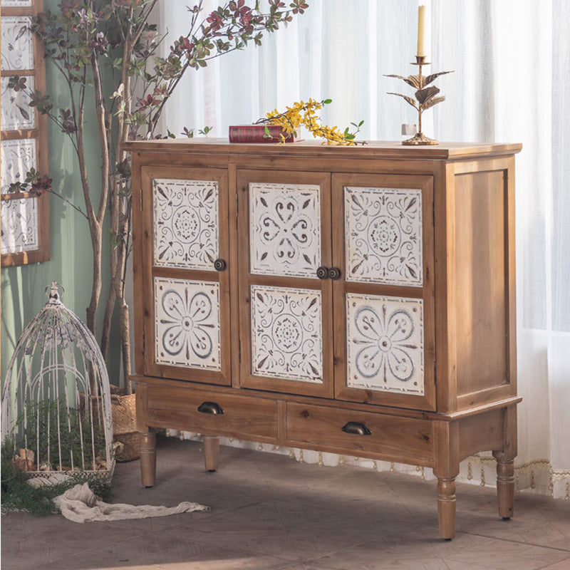 Traditional French Iron Solid Wood & MDF Rectangular Patterned Storage Cabinet With 2/3-Tier For Living Room