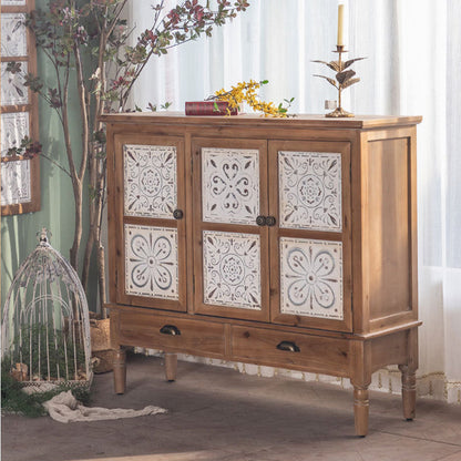 Traditional French Iron Solid Wood & MDF Rectangular Patterned Storage Cabinet With 2/3-Tier For Living Room