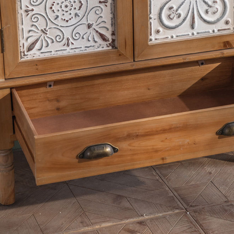 Traditional French Iron Solid Wood & MDF Rectangular Patterned Storage Cabinet With 2/3-Tier For Living Room