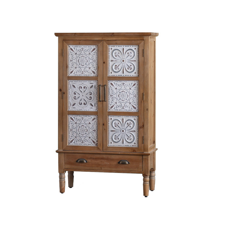 Traditional French Iron Solid Wood & MDF Rectangular Patterned Storage Cabinet With 2/3-Tier For Living Room