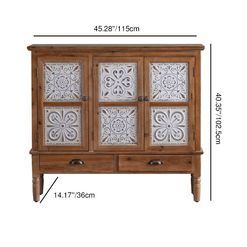 Traditional French Iron Solid Wood & MDF Rectangular Patterned Storage Cabinet With 2/3-Tier For Living Room