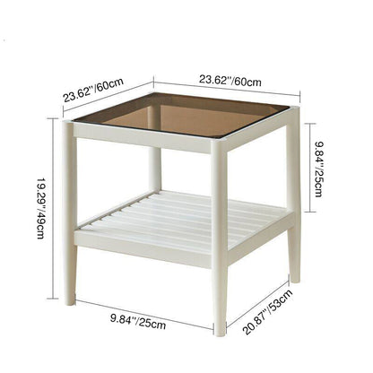 Modern Minimalist Solid Wood Glass Rectangular Side Table With 2-Tier Storage Space-saving For Living Room & Bedroom