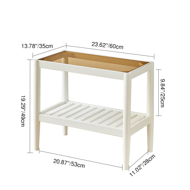 Modern Minimalist Solid Wood Glass Rectangular Side Table With 2-Tier Storage Space-saving For Living Room & Bedroom