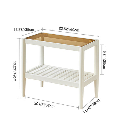 Modern Minimalist Solid Wood Glass Rectangular Side Table With 2-Tier Storage Space-saving For Living Room & Bedroom