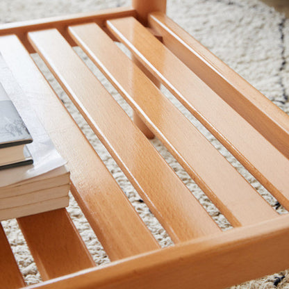 Modern Minimalist Solid Wood Glass Rectangular Side Table With 2-Tier Storage Space-saving For Living Room & Bedroom