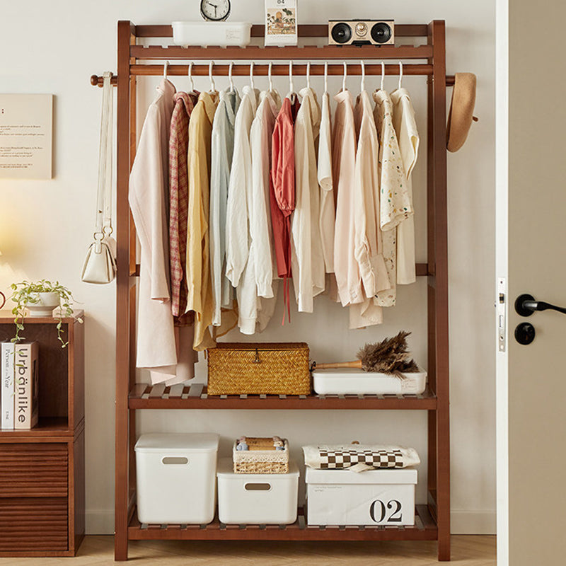 Modern Minimalist Solid Wood Rectangular Coat Rack Hall Tree With 3-Tier Clothes Organizer For Bedroom