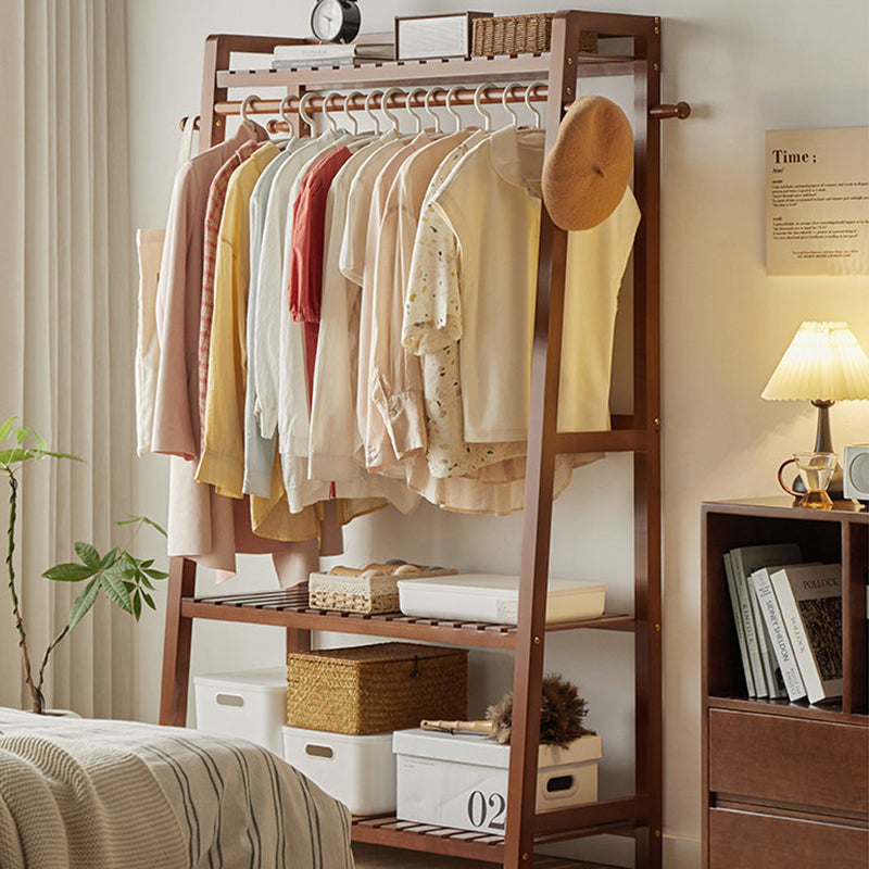 Modern Minimalist Solid Wood Rectangular Coat Rack Hall Tree With 3-Tier Clothes Organizer For Bedroom