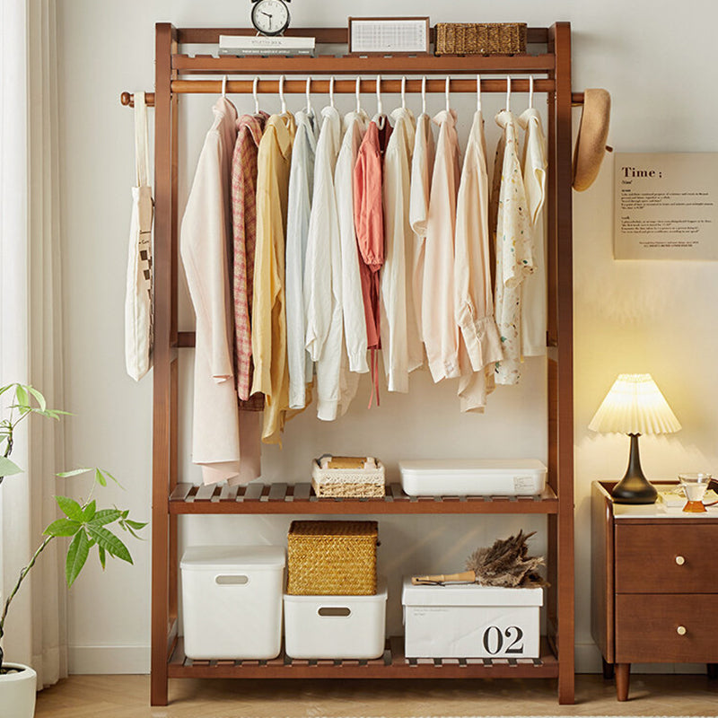 Modern Minimalist Solid Wood Rectangular Coat Rack Hall Tree With 3-Tier Clothes Organizer For Bedroom