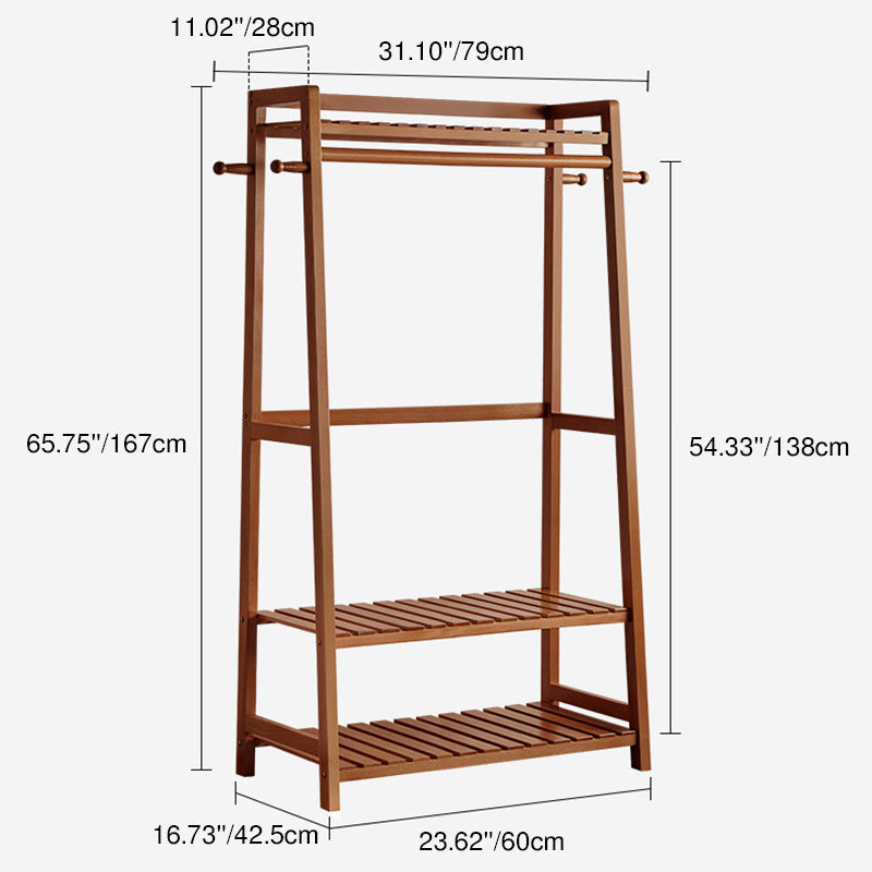 Modern Minimalist Solid Wood Rectangular Coat Rack Hall Tree With 3-Tier Clothes Organizer For Bedroom
