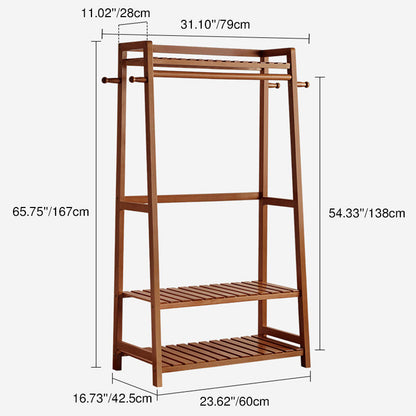 Modern Minimalist Solid Wood Rectangular Coat Rack Hall Tree With 3-Tier Clothes Organizer For Bedroom