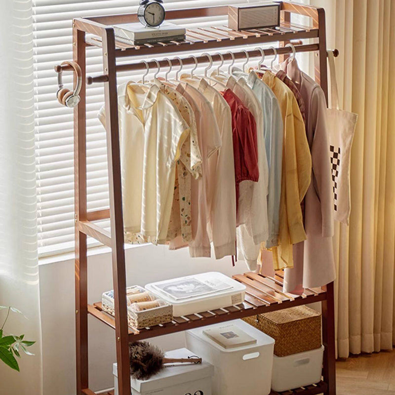 Modern Minimalist Solid Wood Rectangular Coat Rack Hall Tree With 3-Tier Clothes Organizer For Bedroom